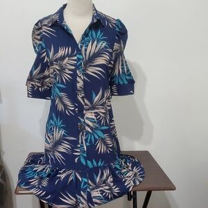 Tropical Blue and Beige Mini Dress